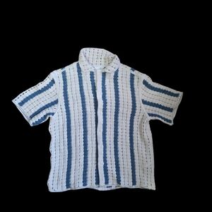 Zara Men's Casual White and Blue Striped Shirt Perfecr For Beach Vacay Crochet